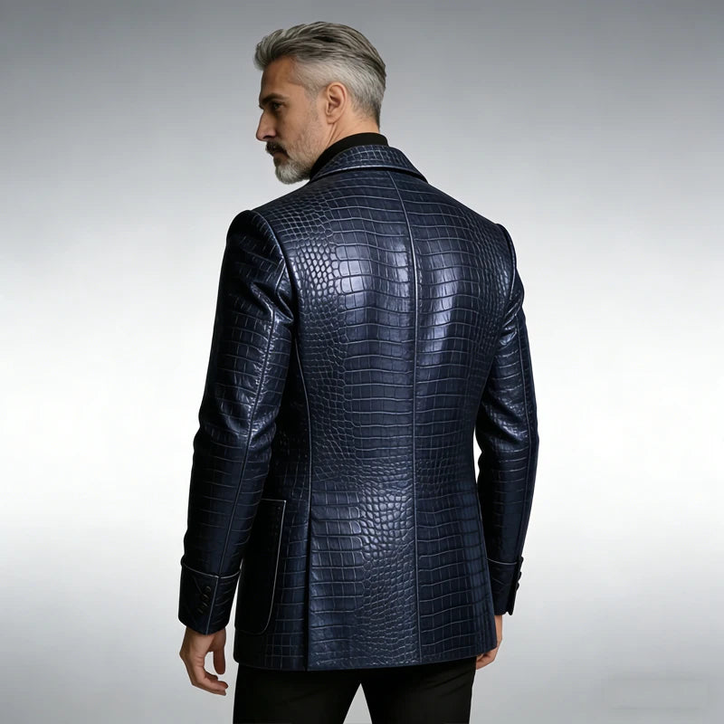 Crocodile Pattern Leather Blazer, Tuxedo Jacket