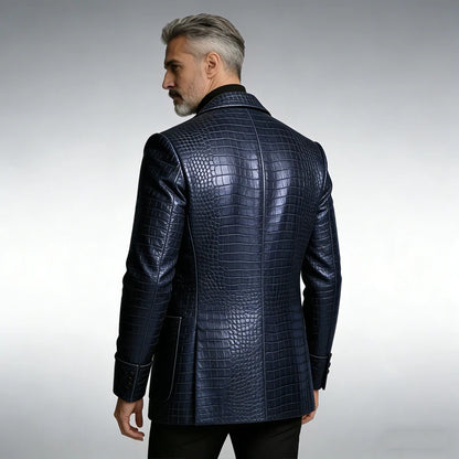Crocodile Pattern Leather Blazer, Tuxedo Jacket