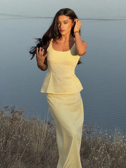 2 Pcs Cotton Strap Long Skirt Set Thin Belt