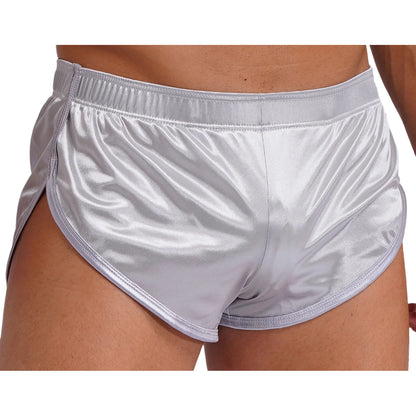 Men Side Split Satin Shorts Built-in Bulge