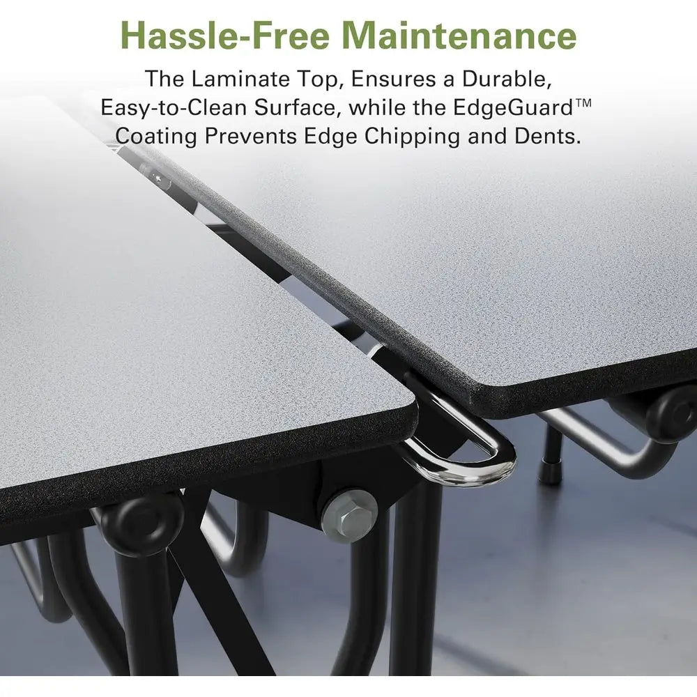 Long Casters Table with 12 Attached Stools, Commercial Quality