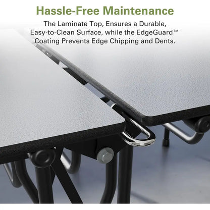 Long Casters Table with 12 Attached Stools, Commercial Quality