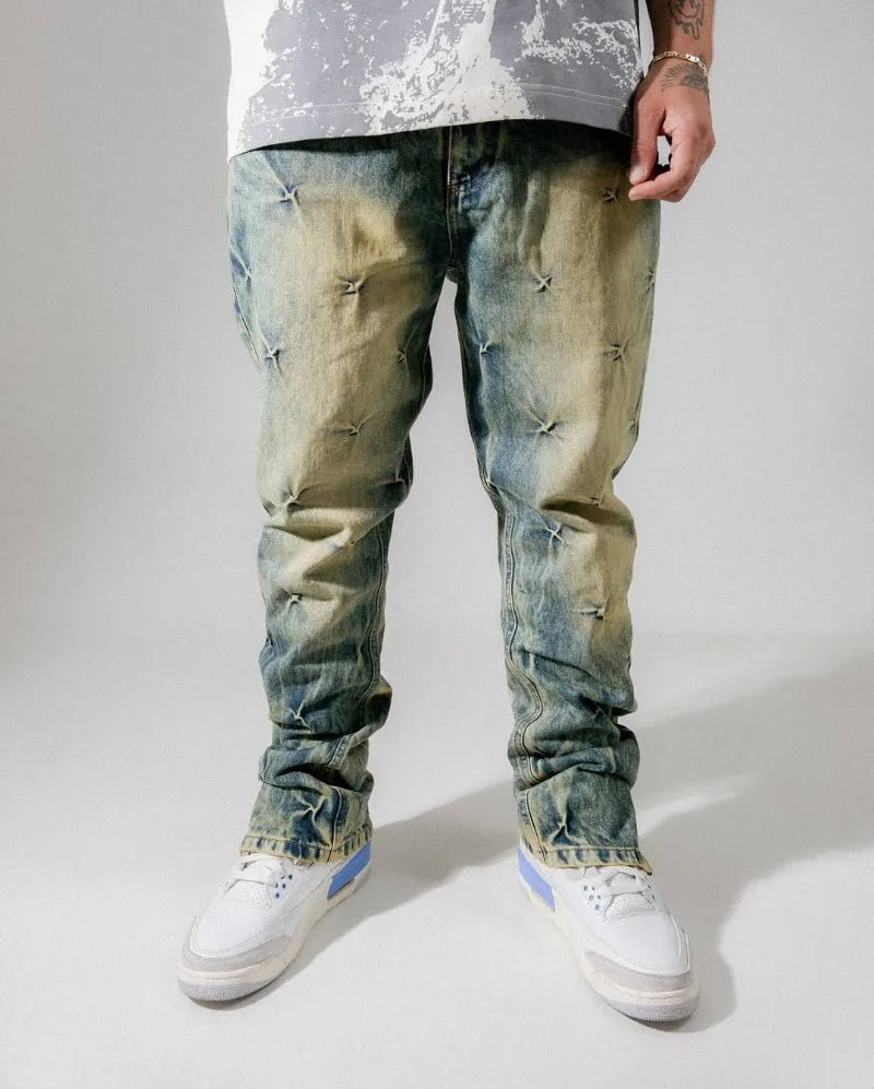 Distressed Color Star English Design Slim Fit