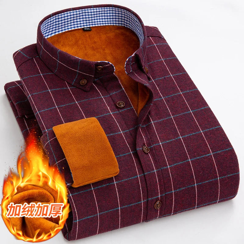 Mens Warm Plus Velvet Thick Cotton Shirts