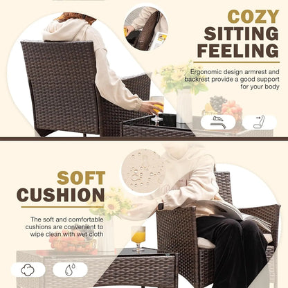 4 Pcs Rattan Chair Wicker Set, Outdoor/Indoor Use
