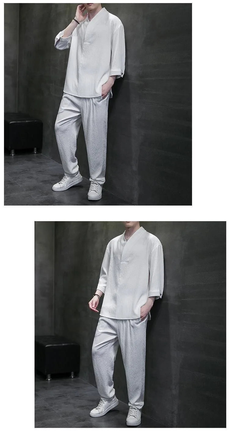 2 Pcs Mens Fashion Trend Solid Color Loose Sport