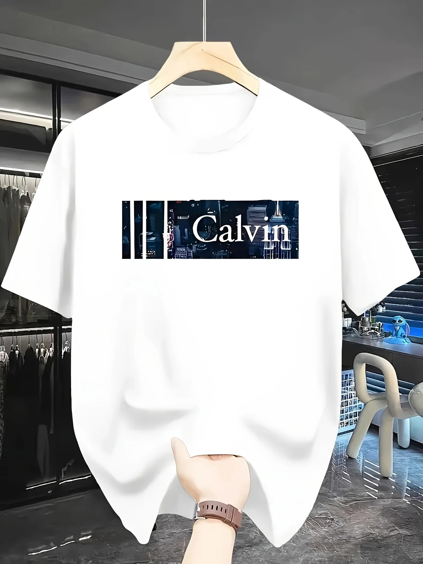 Men's Calvin Pattern Casual Round Neck T shirt