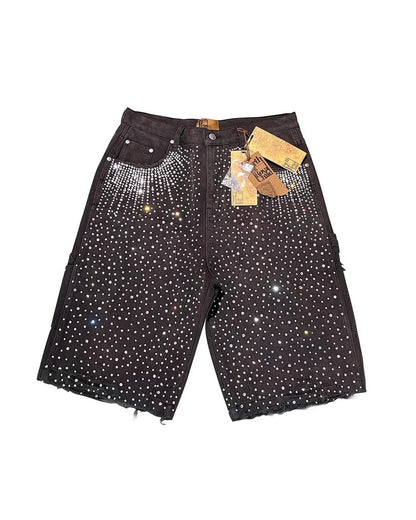 Rhinestone Sequined Denim Shorts Cowboy Hip Hop