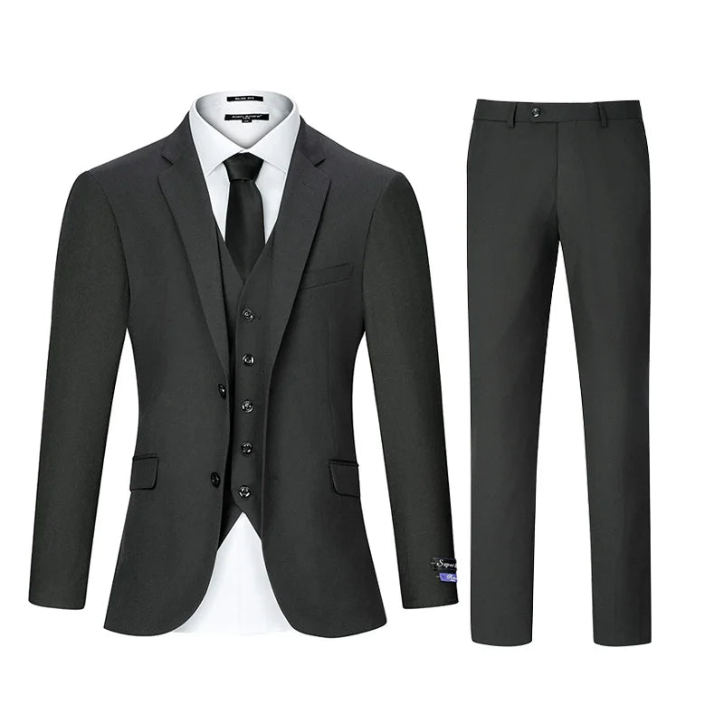 3pcs Men's Classic Solid Color Suit Regular Fit