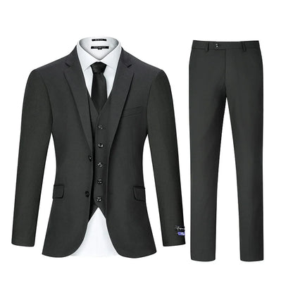 3pcs Men's Classic Solid Color Suit Regular Fit