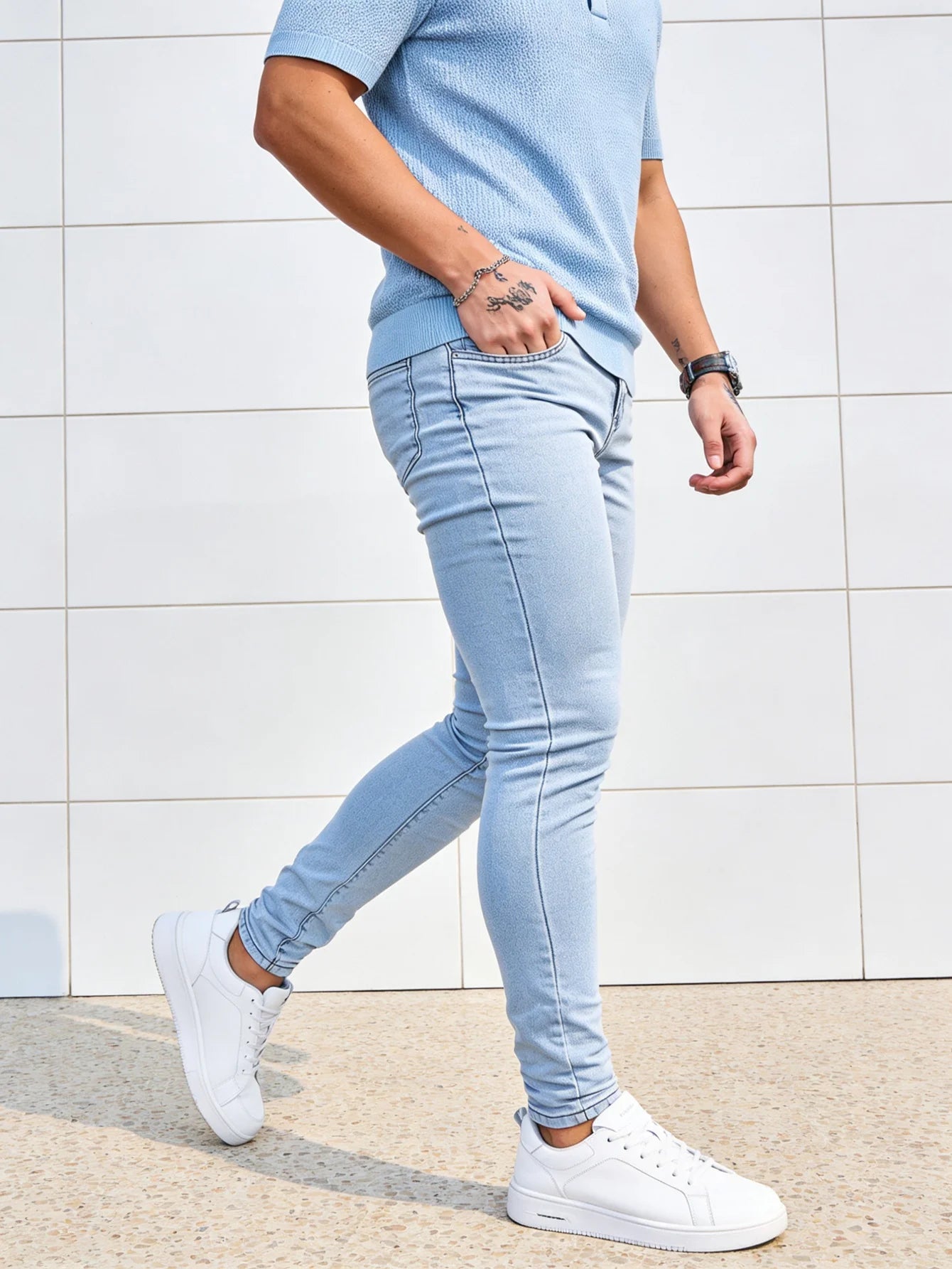 Men's Blue Slim Jeans Casual Denim Trousers
