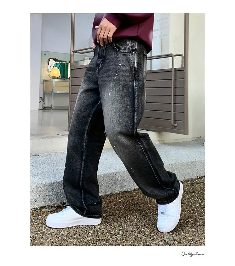 Men Loose Straight-leg, trendy wide-leg long pants