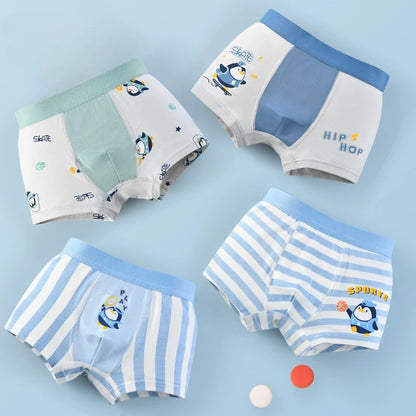4PCS Boys Cute Cotton Antibacterial Cartoon Print Underwear