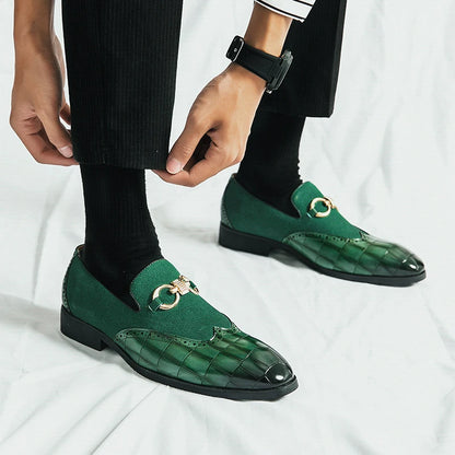 Green Loafers Men Slip-on Leather Luxury