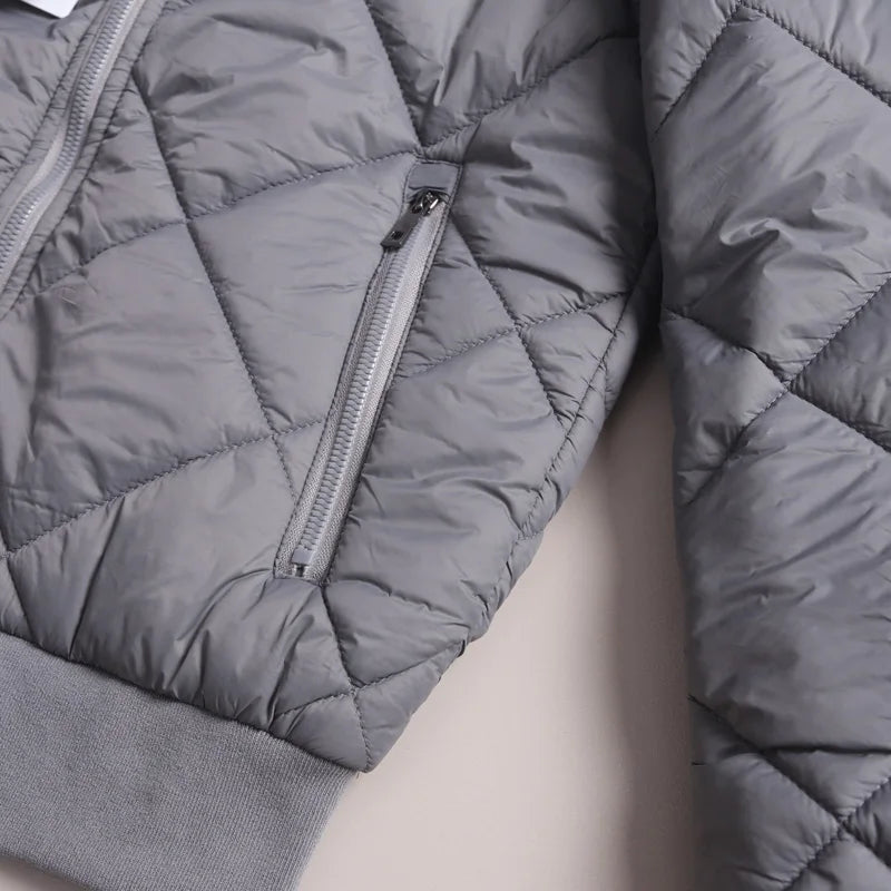 Men's Cotton Jacket with Quilted Diamond Pattern