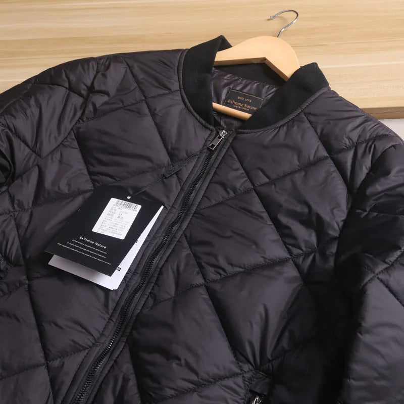 Men's Cotton Jacket with Quilted Diamond Pattern
