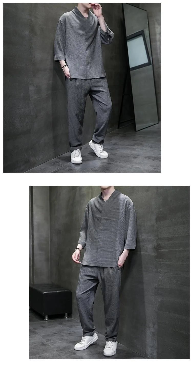 2 Pcs Mens Fashion Trend Solid Color Loose Sport