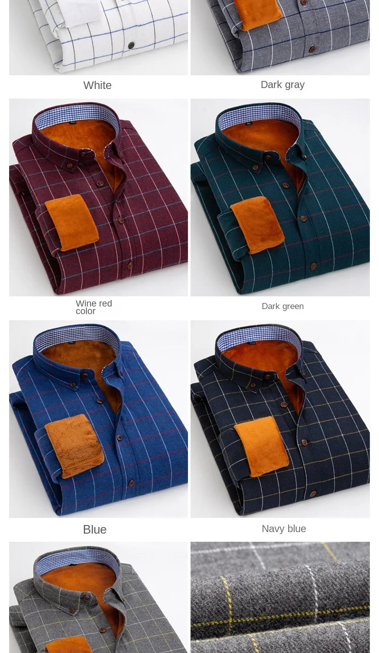 Mens Warm Plus Velvet Thick Cotton Shirts