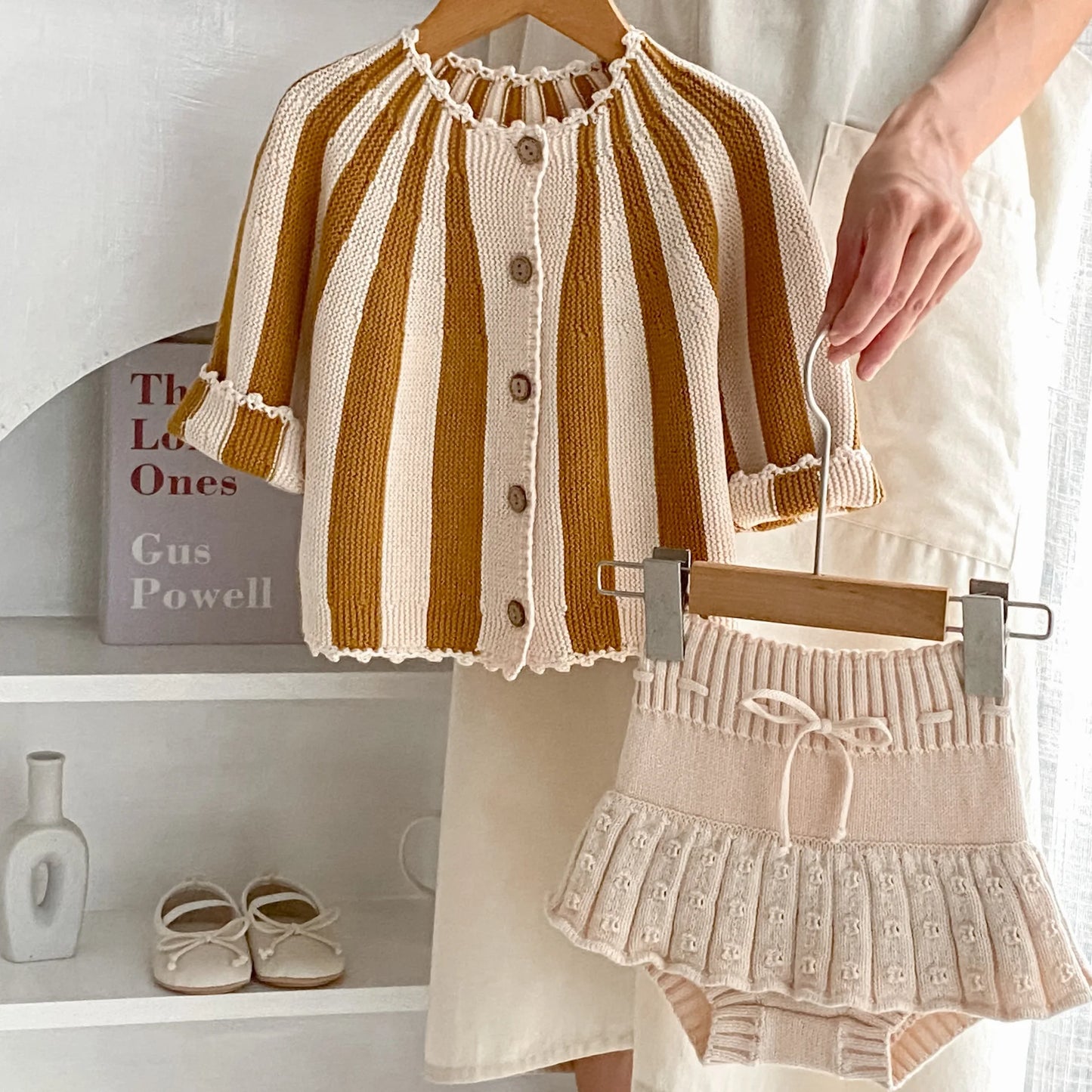 2 Pcs Baby Girls Long Sleeve Striped Cardigan Coat+ Shorts