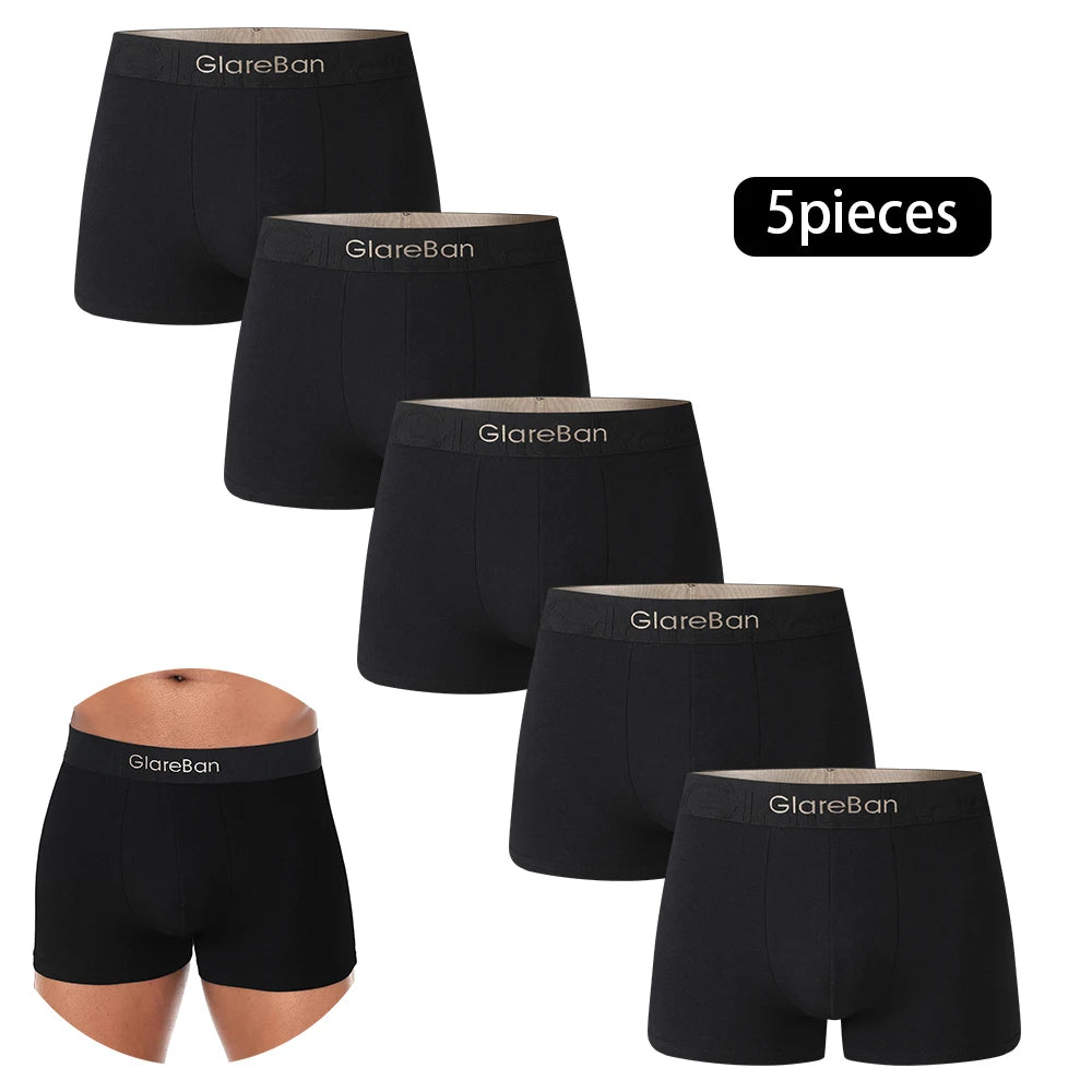 5piece Black Luxury Brand Cotton Boxer Men Underwear