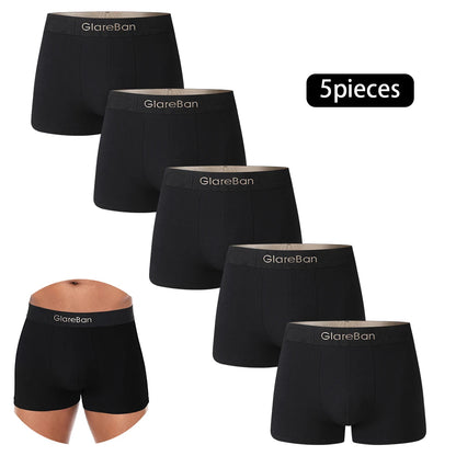 5piece Black Luxury Brand Cotton Boxer Men Underwear