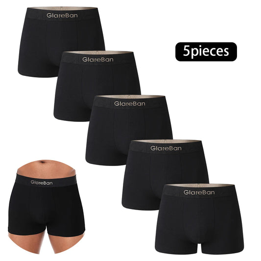 5piece Black Luxury Brand Cotton Boxer Men Underwear