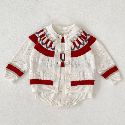 2 Pcs Baby Girls Long Sleeve Striped Cardigan Coat+ Shorts