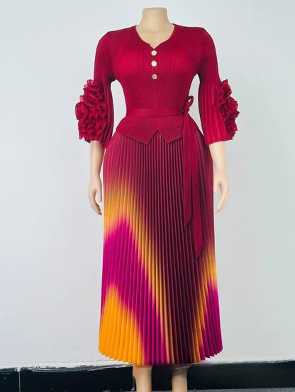 Miyake Pleated Women's Plus Size Dresses V-neck