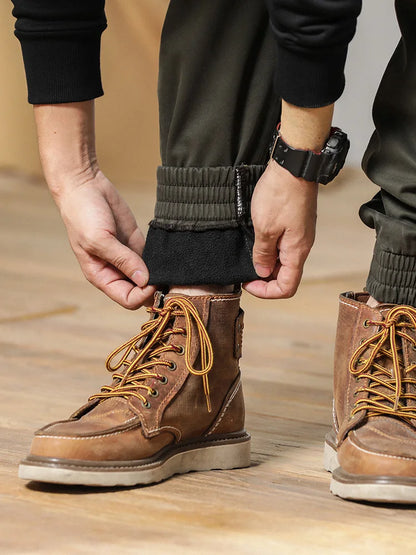 Cargo Pants Men Multi-Pockets Drawstring Fleece Liner