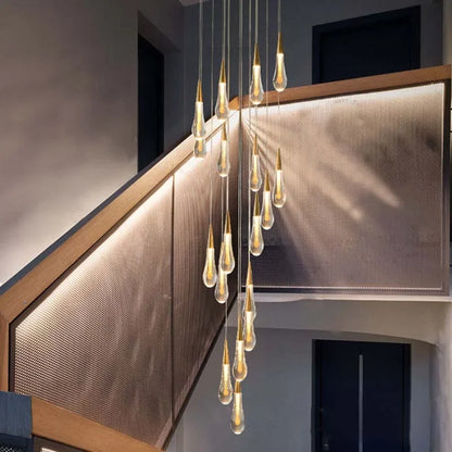 Crystal Tear Drop Chandelier Loft Villa Staircase