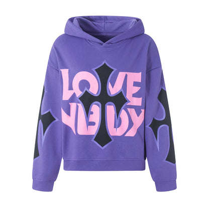Women s Casual Fall Hood Sweatshirt Cross Letter