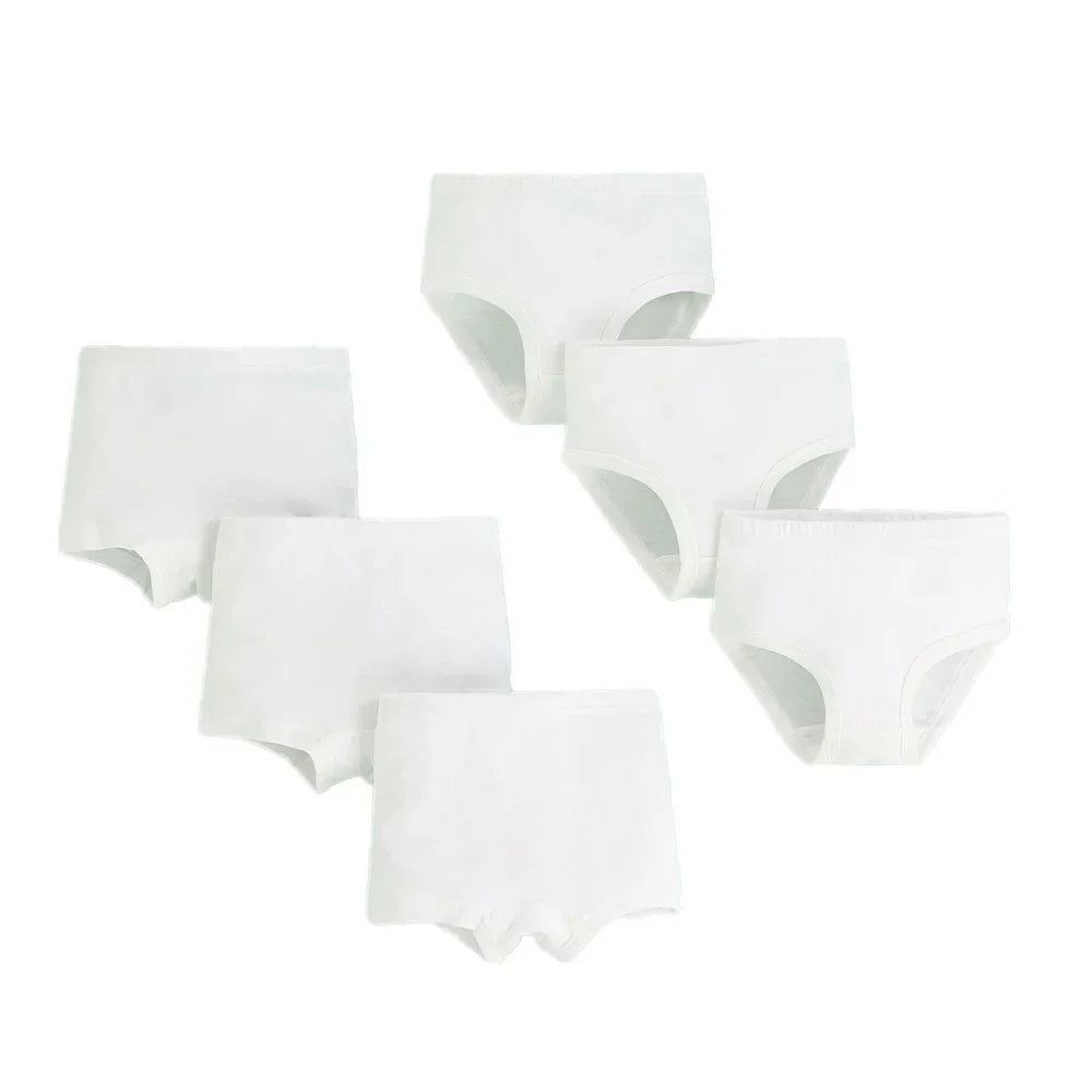 6Pcs Girls/Boys Underwear White Cotton Teen Briefs