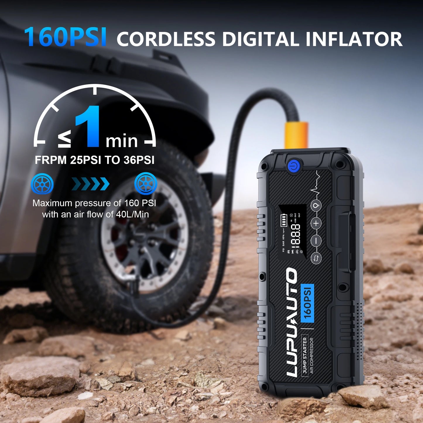 4 In 1 Car Jump Starter, Tire Inflator Pump Compressor