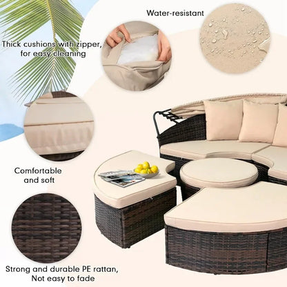 Outdoor Patio Daybed with Retractable Canopy