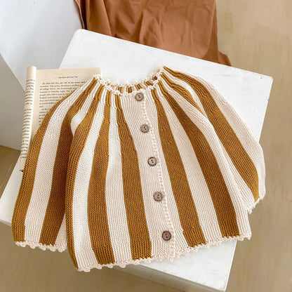 2 Pcs Baby Girls Long Sleeve Striped Cardigan Coat+ Shorts