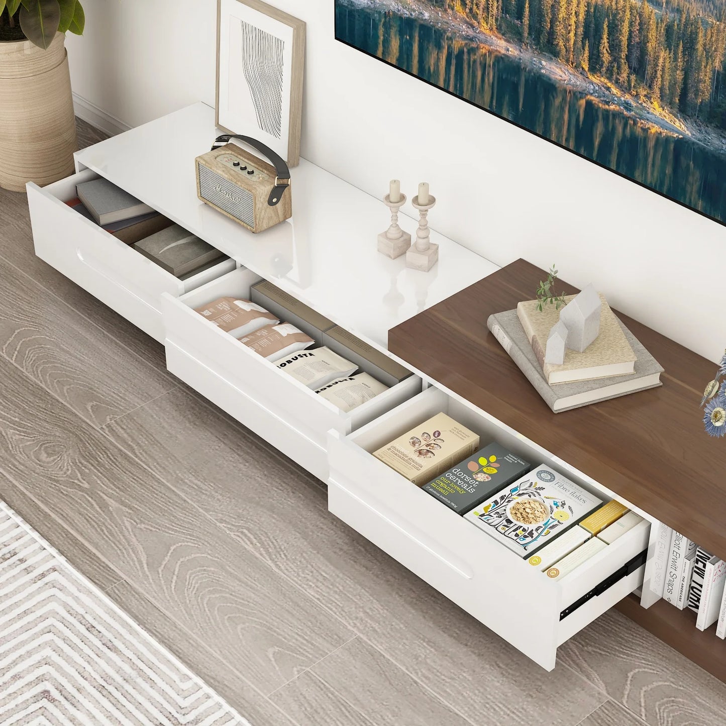 Extendable TV Stand for Up to 120"TV, Wood