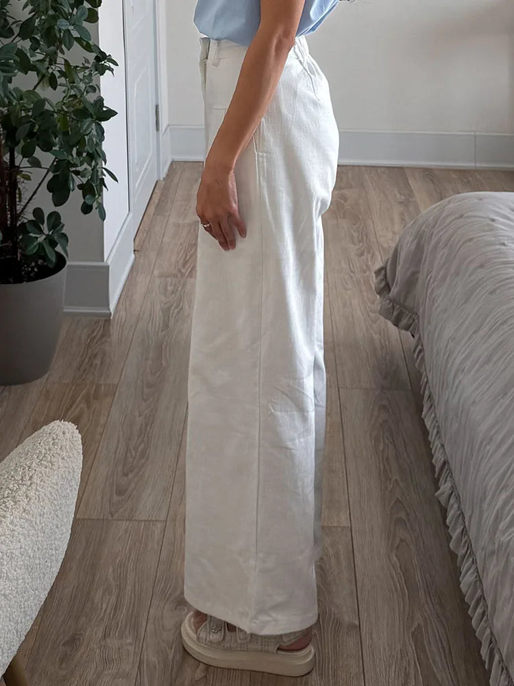 White Pants For Women Cotton Formal High Waist