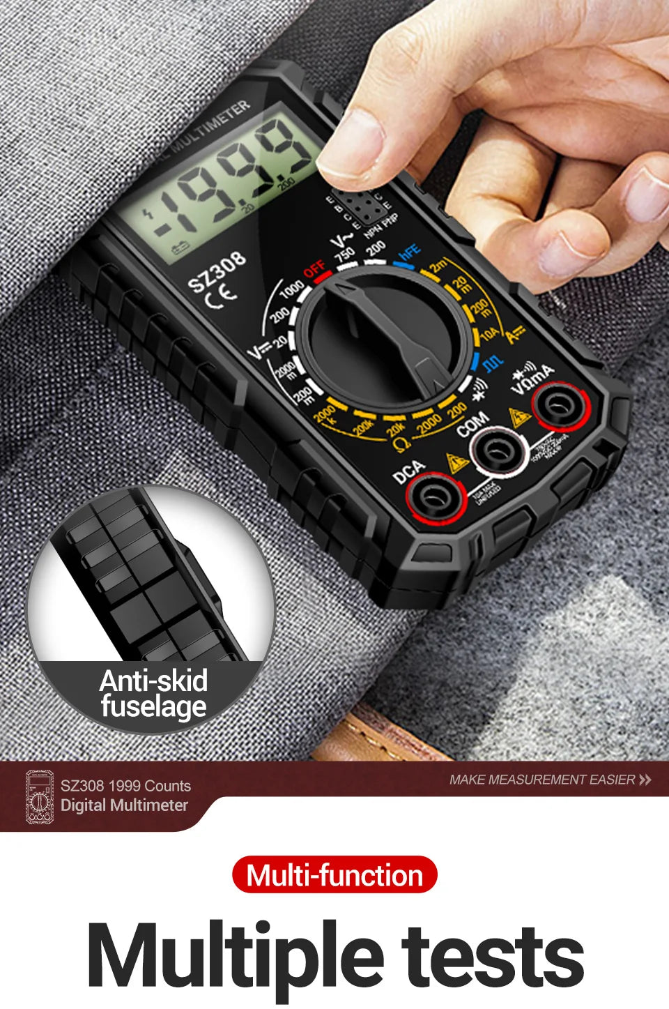 Digital Multimeter   AC/DC Current Meter Voltage Resistance