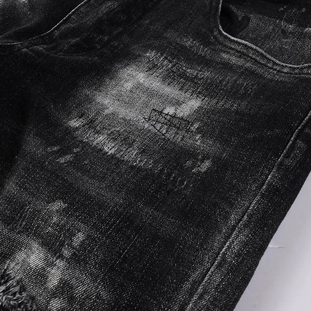 Men Ripped Distressed Black Slim Tapered Jeans