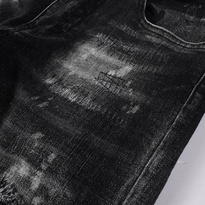 Men Ripped Distressed Black Slim Tapered Jeans