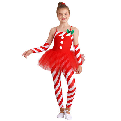 Girls Candy Cane Costume Christmas Dancewear Stripes