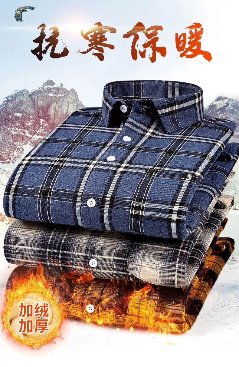 American Vintage Thickened Warm Plaid Shirt Mens