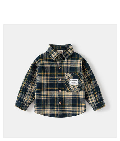 Kids Shirts With Collar Long Sleeved Plaid