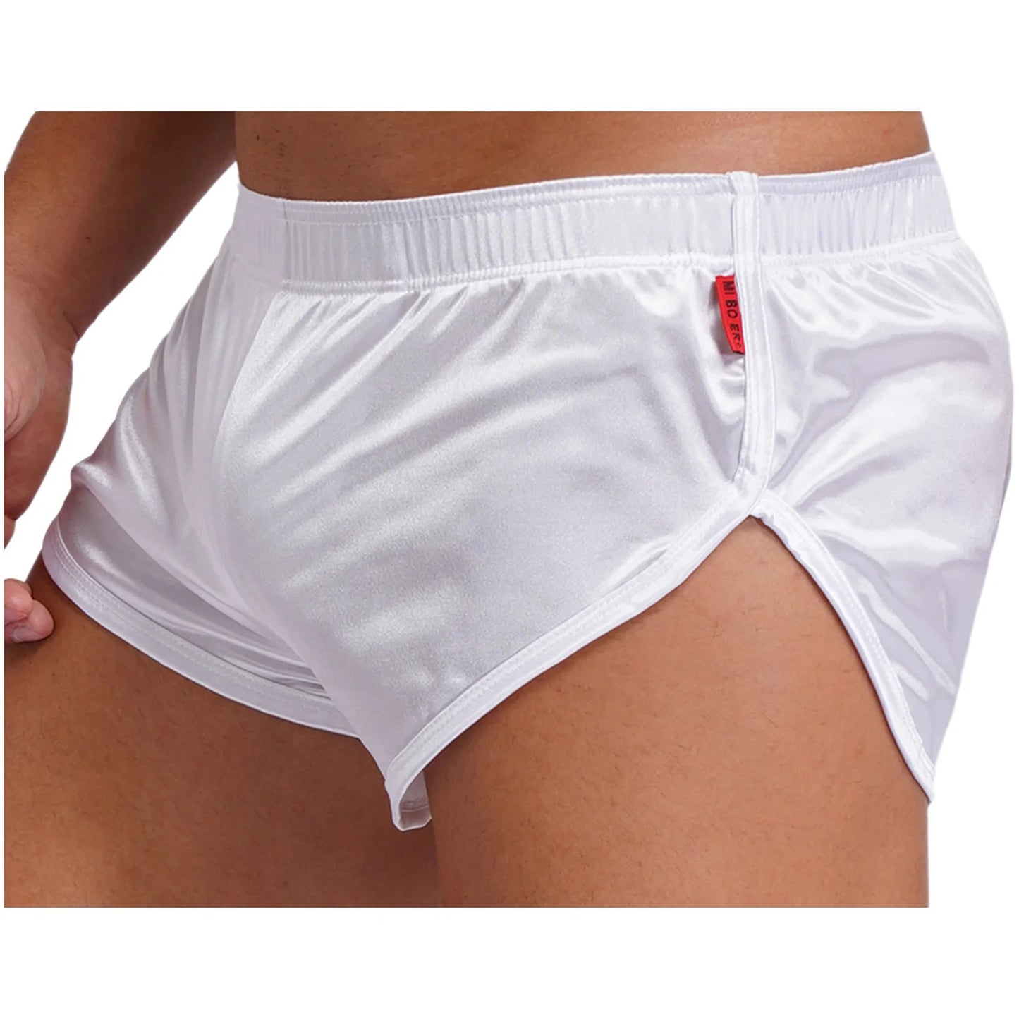 Men Side Split Satin Shorts Built-in Bulge