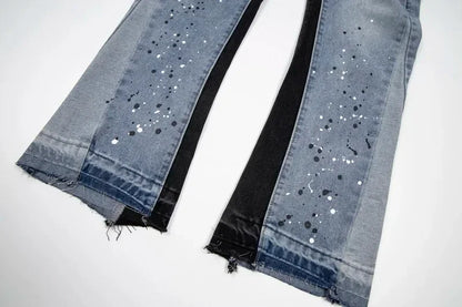 Retro Washed Spliced Denim High Brand Jeans