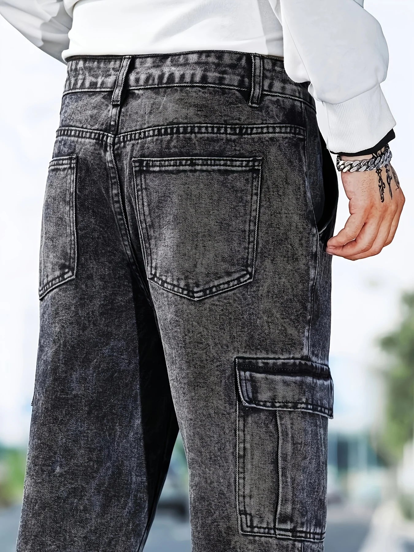 Fashionable Men's Denim Washed Workwear Jeans