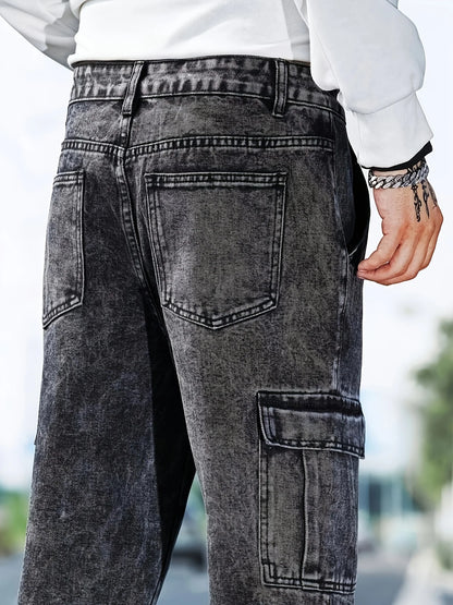 Fashionable Men's Denim Washed Workwear Jeans