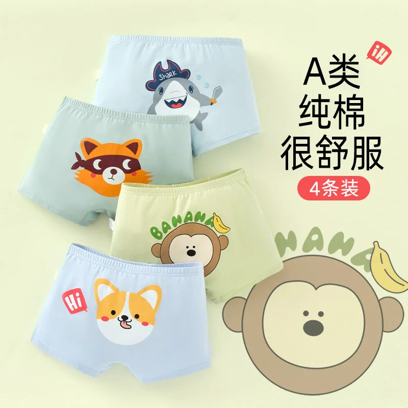 4PCS Cotton Antibacterial Boys Breathable Underwear