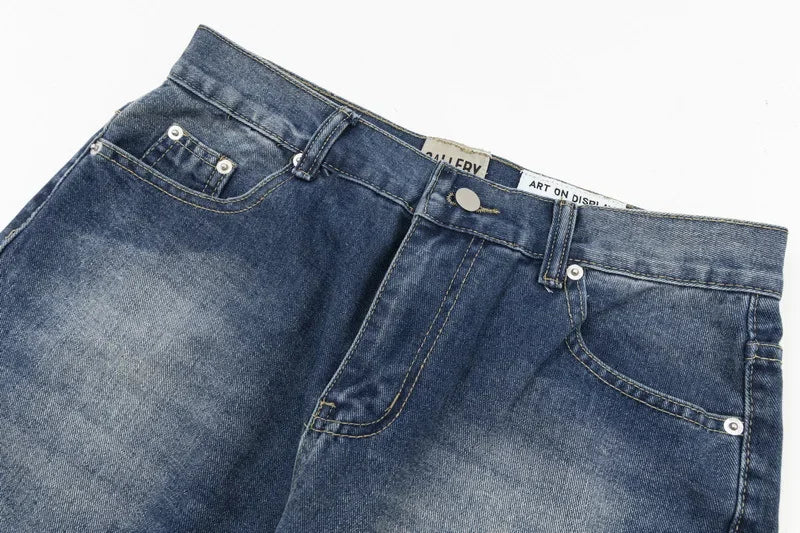 Retro Washed Spliced Denim High Brand Jeans