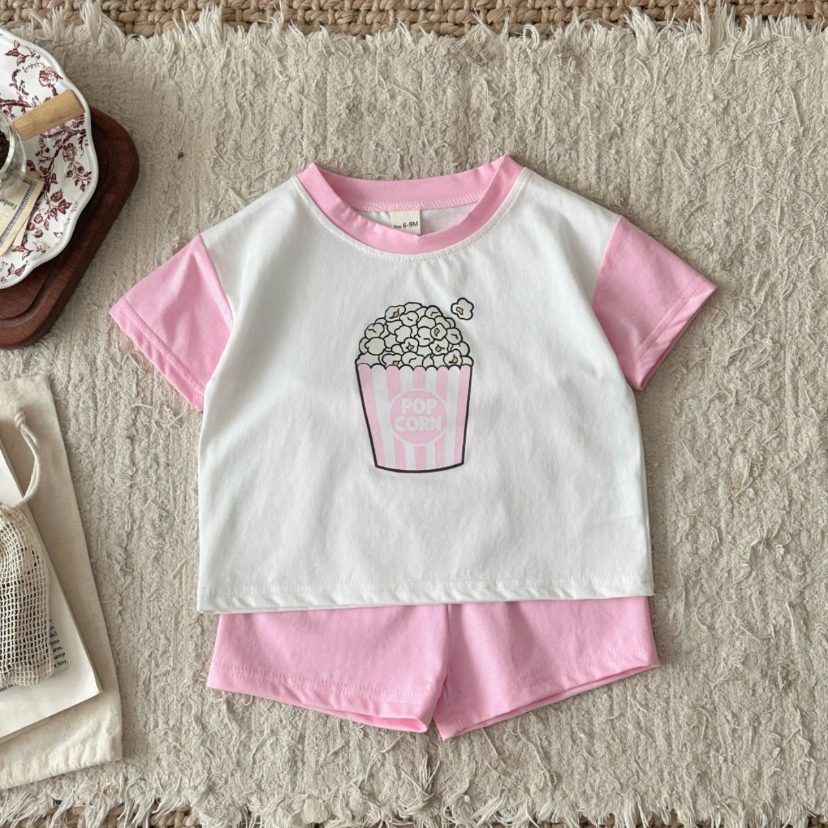 2PCS Girls Clothing Casual Cotton Popcorn Printed T-shirt